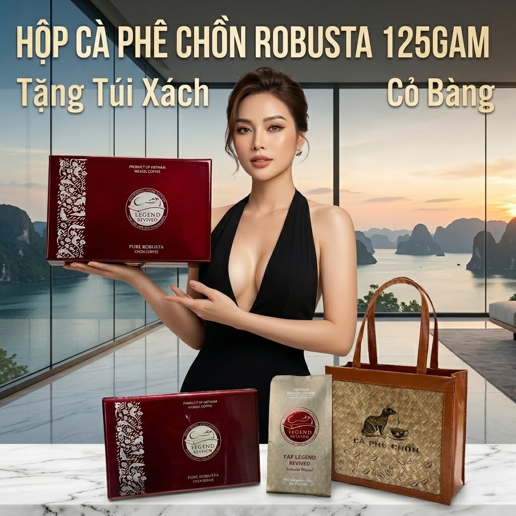 Hộp Cà phê Chồn Robusta 125gram - Tặng Túi Đựng Cao Cấp.