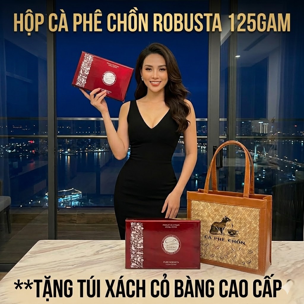 Hộp Cà phê Chồn Robusta 125gram - Tặng Túi Đựng Cao Cấp.