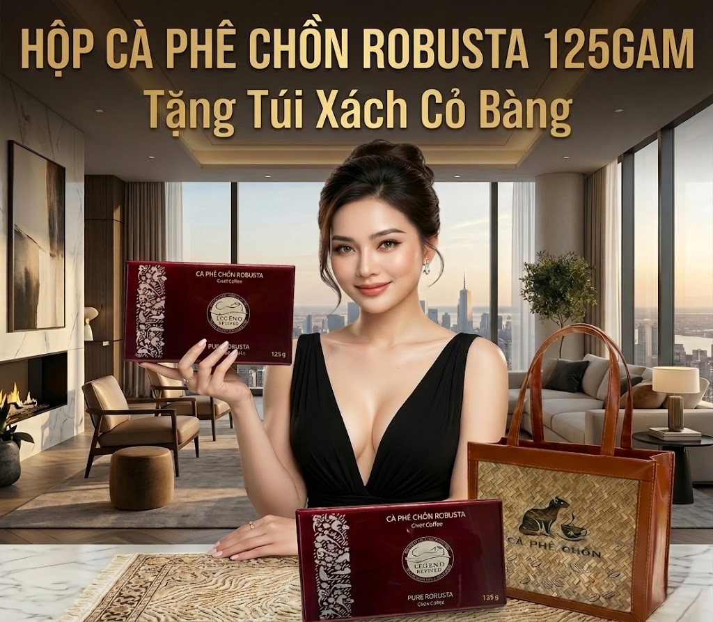 Hộp Cà phê Chồn Robusta 125gram - Tặng Túi Đựng Cao Cấp.